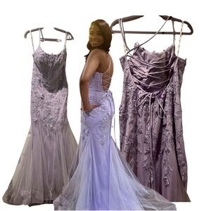 David's Bridal Lavender Backless Gown